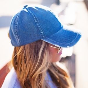Distressed denim baseball hat